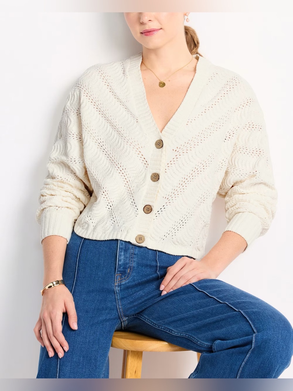 PINQUE Emmalyn V-Neck Cardigan Off-White Size XL